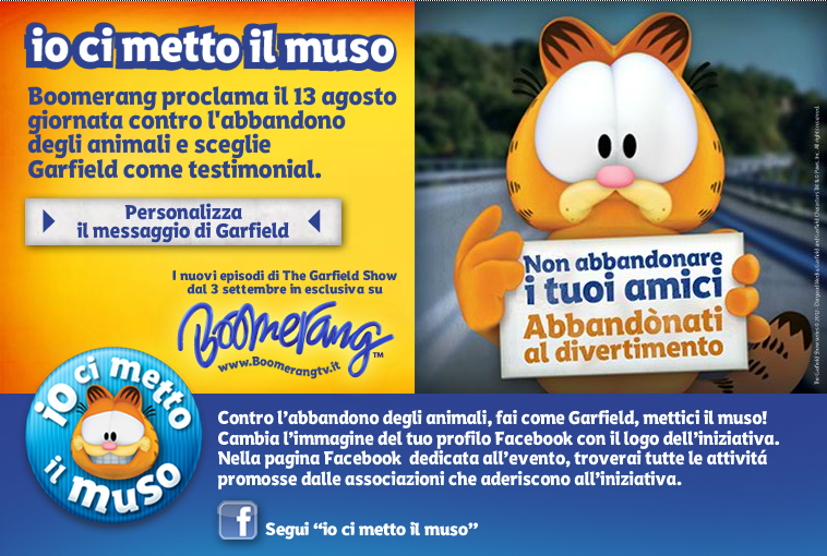 “Io ci metto il muso”: Garfield testimonial contro abbandono animali