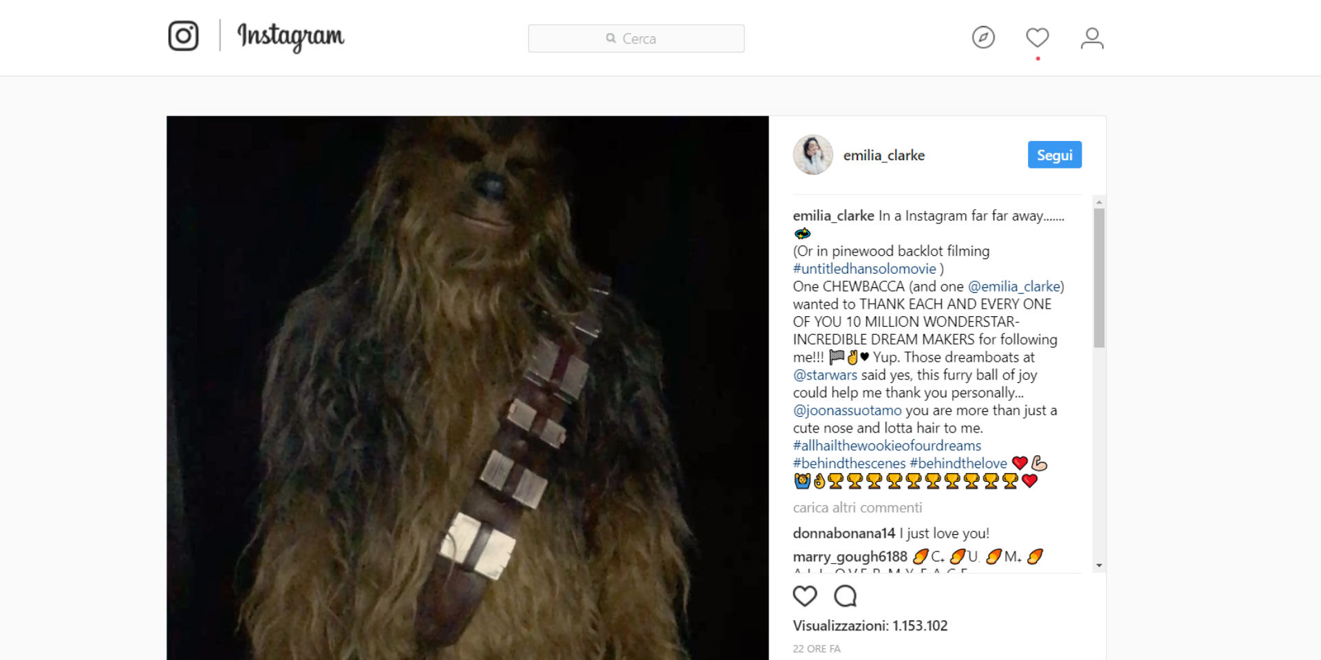 Chewbacca, per la prima volta su Instagram!