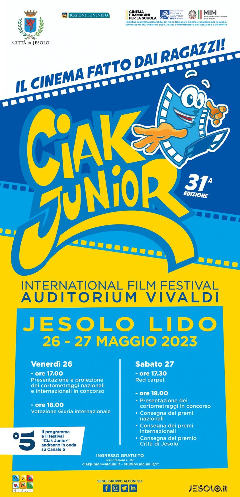 A Jesolo il 26 e 27 maggio 2023 si svolge il Festival Televisivo Internazionale Ciak Junior
