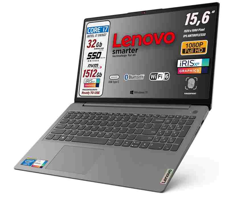 Lenovo IdeaPad Intel i7, 32GB di RAM, doppio SSD da 512GB + 1TB e un display FHD da 15,6 pollici